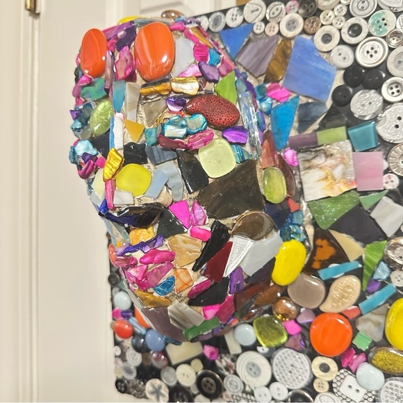 Sculpture Head Bust papier-mâché, Mosaic Glass Beads Buttons Figure art OOAK - Picture 13 of 14